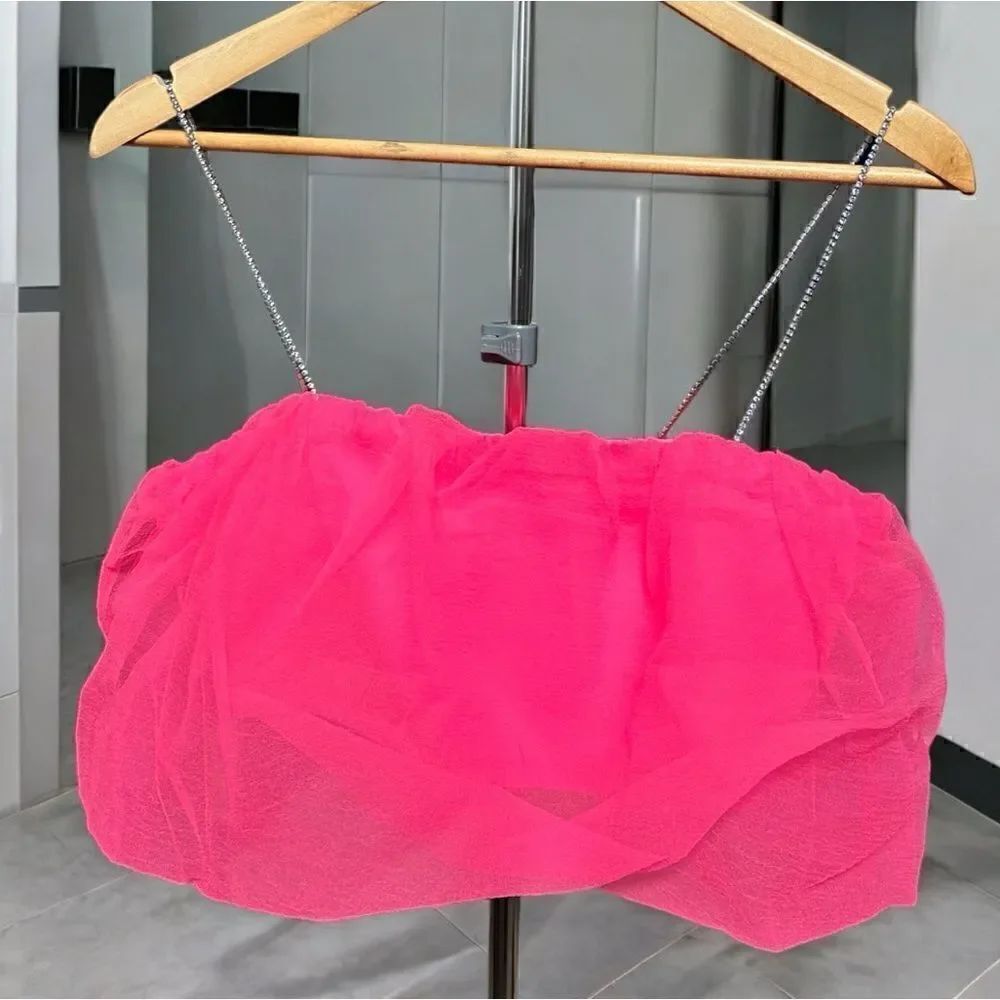 NWT Anthropologie Shirt Maeve Diamond-Strap Crop Top Pink Size Small - Picture 6 of 8